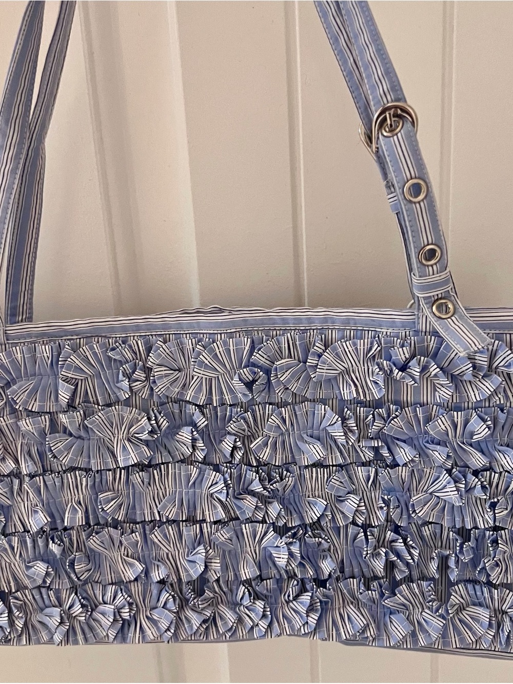 Striped Light Blue Ruffle Shoulder Bag from Anthropologie - Picture 6 of 6
